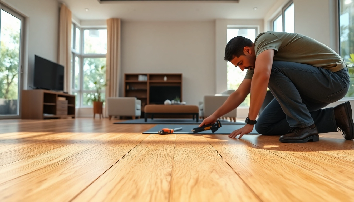 Installing lvp flooring in a modern living room with natural light and sleek texture.