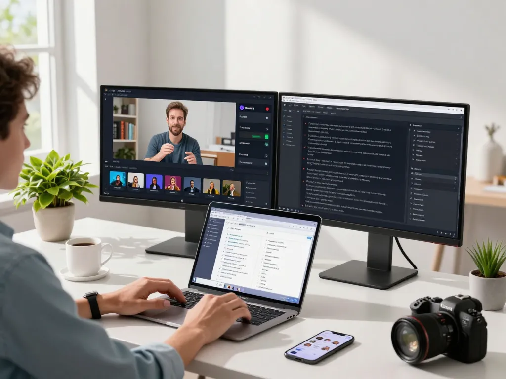 Innovative workspace using video to promptgenerator with AI analysis tools and modern office setup.