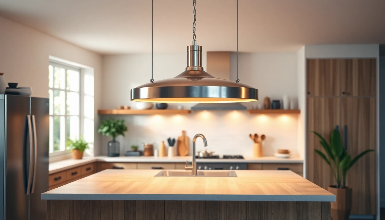 Stylish island light fixture elegantly illuminating a modern kitchen space.