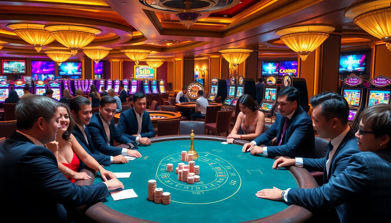 Meilleur casino en ligne présentant un jeu de poker vibrant et une roulette en mouvement dans un cadre luxueux.