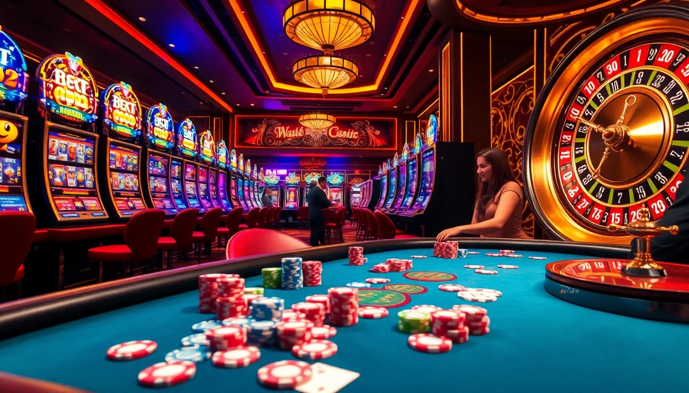 8kbet players enjoy an exciting game at a vibrant casino table filled with colorful chips and cards.