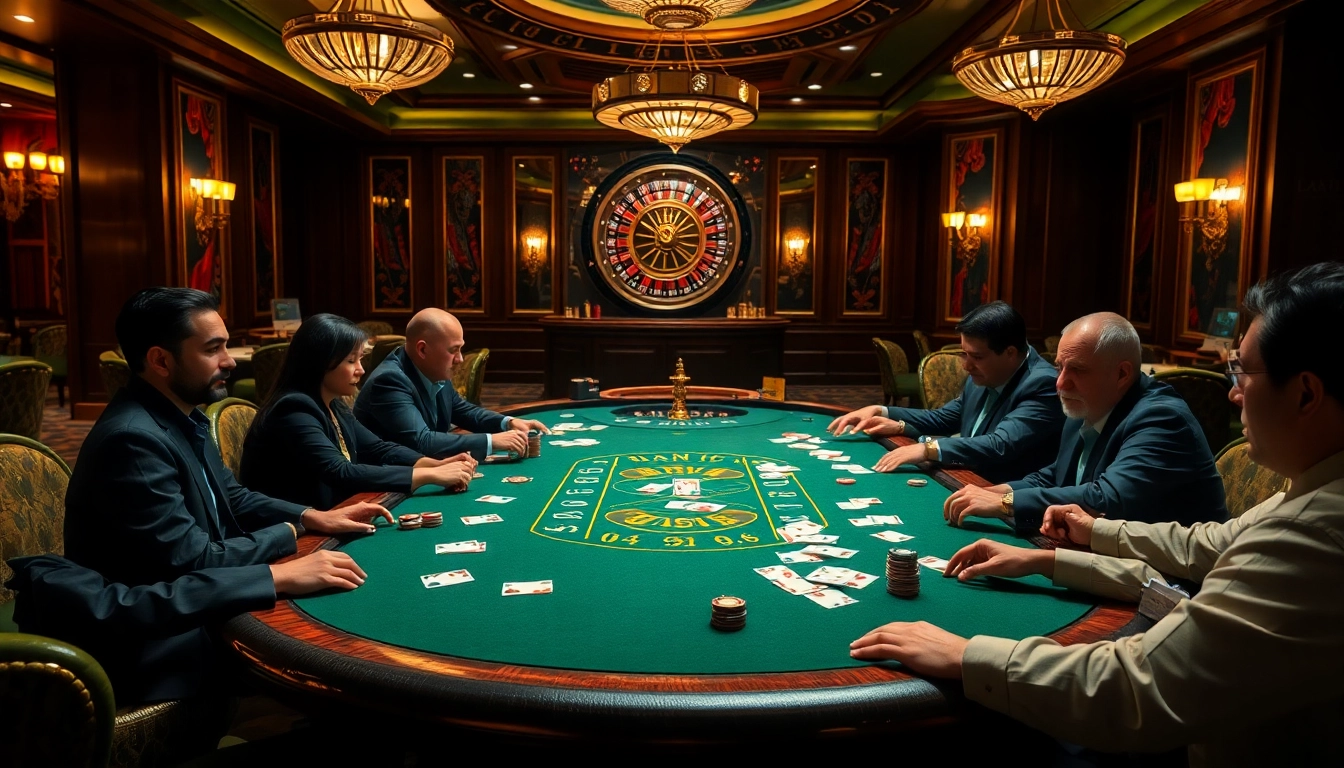 Action-packed scene of players strategizing at a poker table, featuring layarkaca21 vibes.