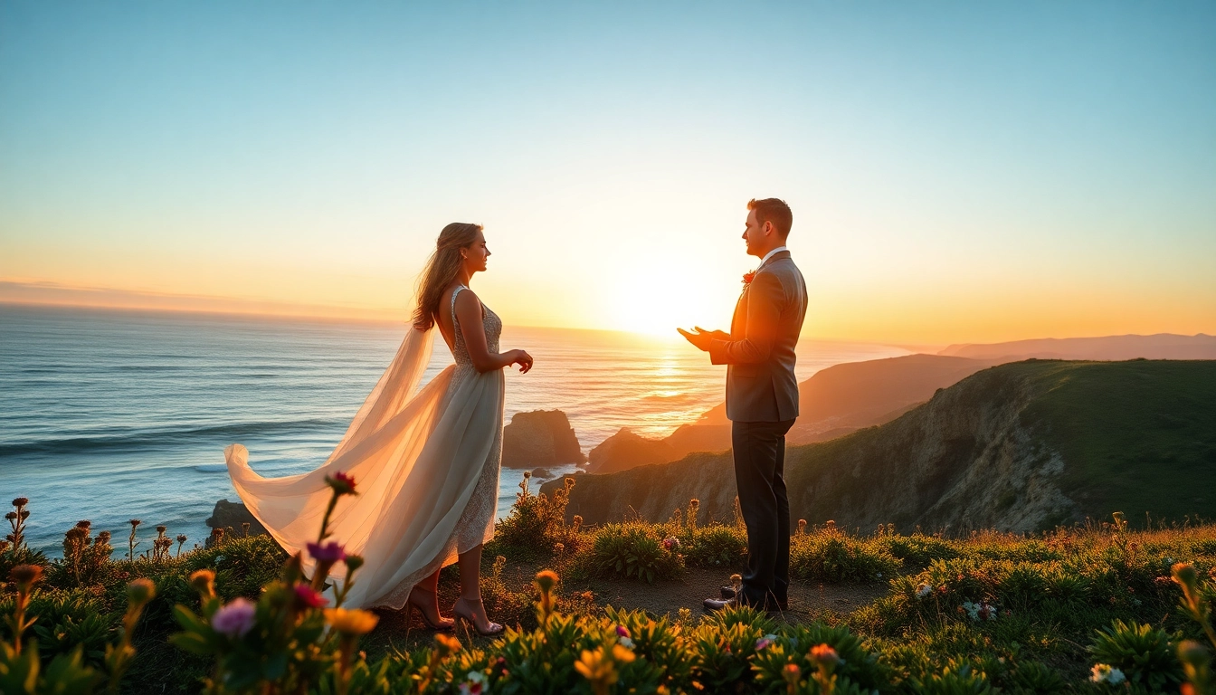 Big Sur wedding photographer captures a couple exchanging vows on a breathtaking cliff.