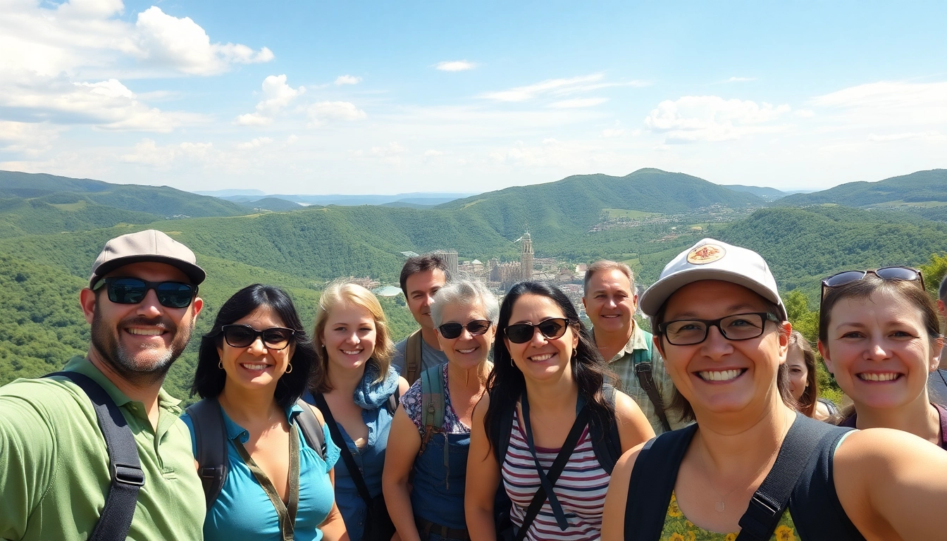 Engaging Clarksburg tours showcasing smiling travelers amidst stunning landscapes.