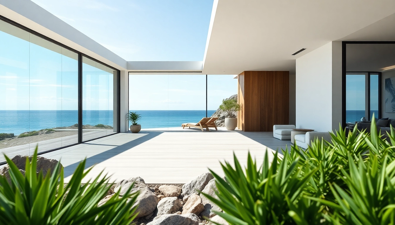 View of a modern coastal home at Orleans Cape overlooking the ocean, highlighting serene architecture.